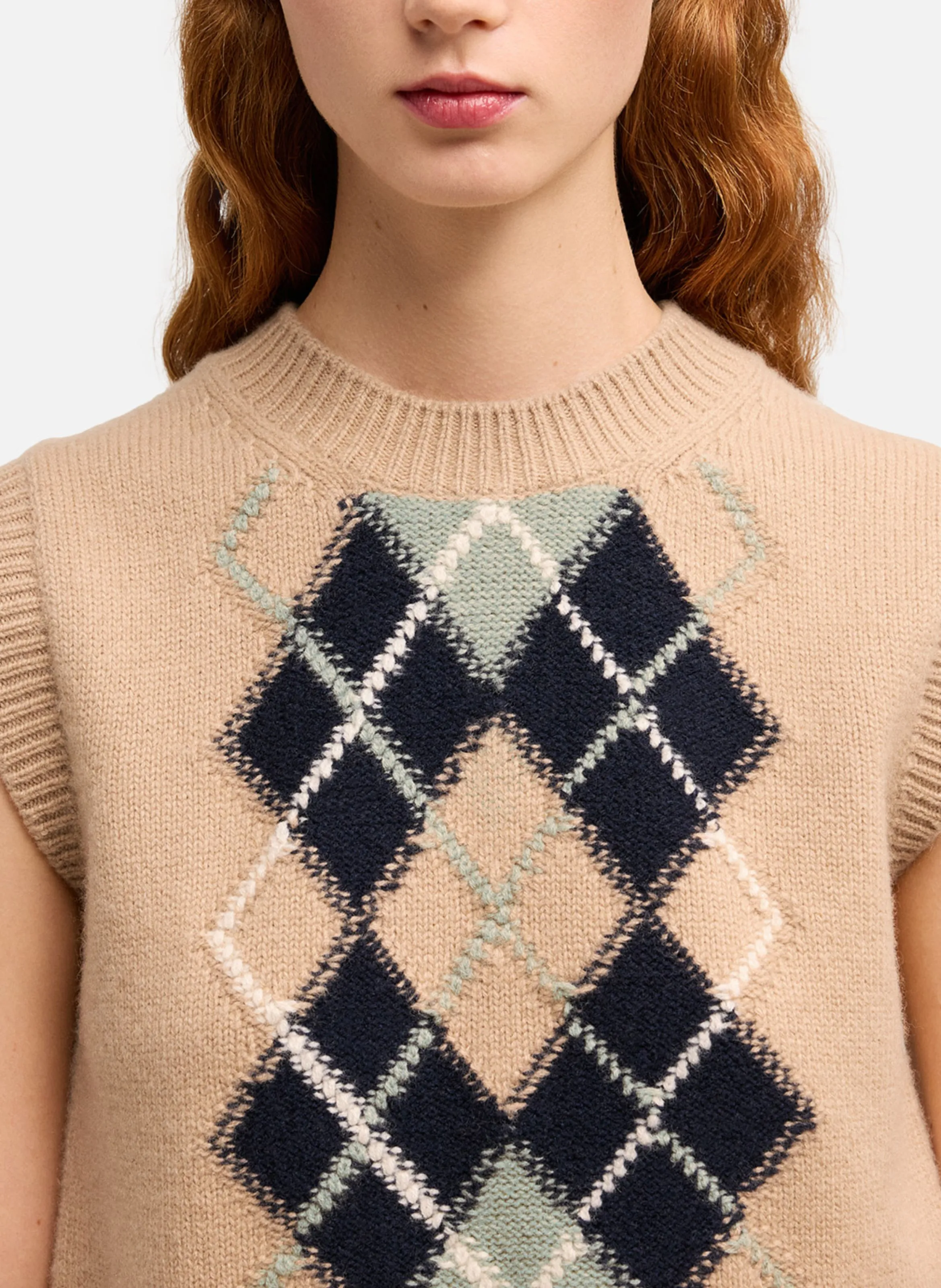 AMI PARIS  Pull sans manches argyle - Beige