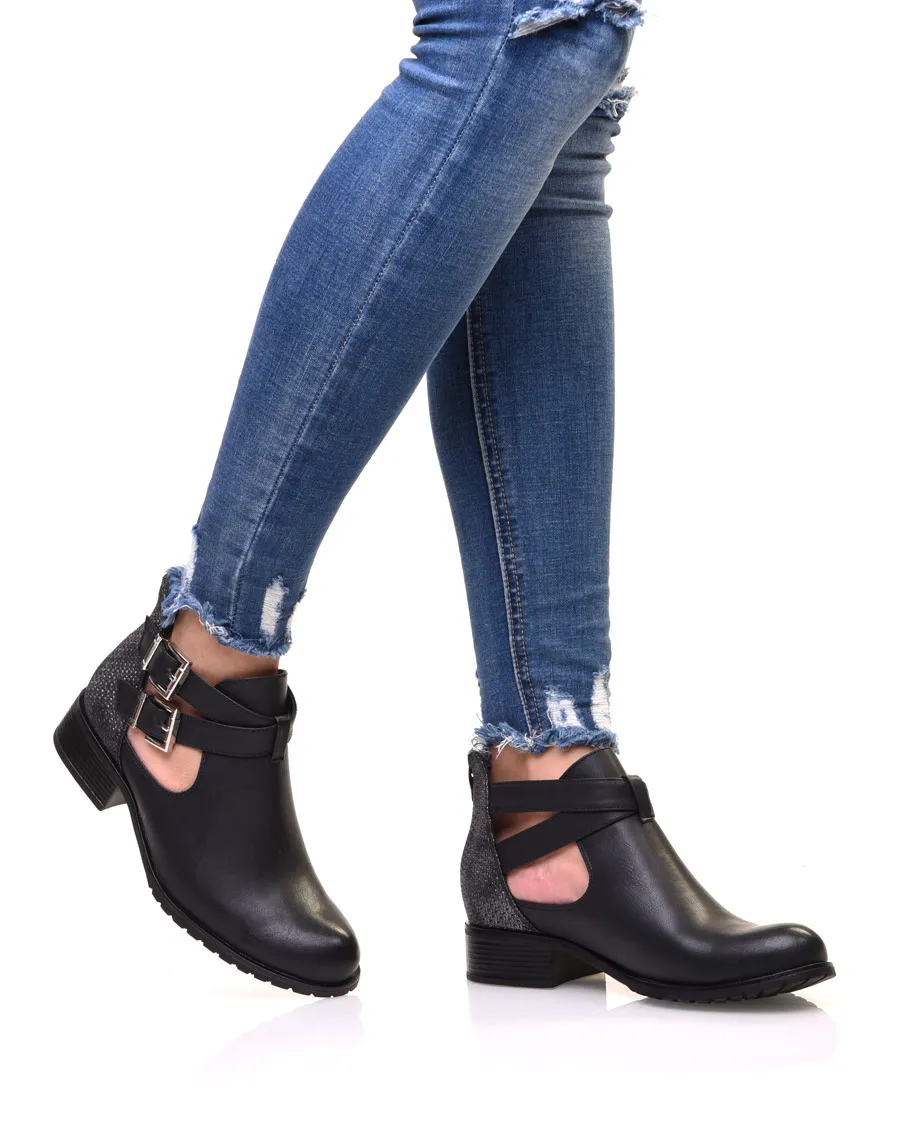 Bottines basses noires ajourées avec lanières