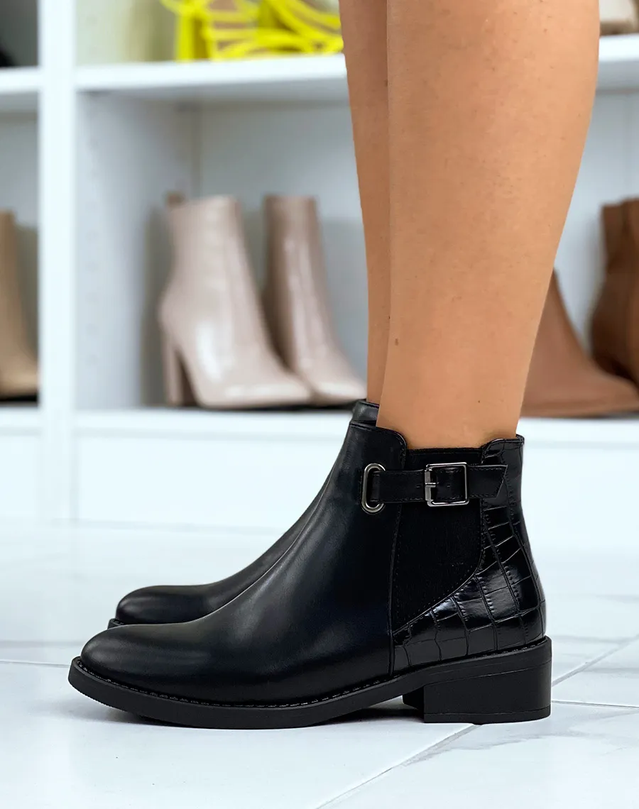 Bottines basses noires effet croco