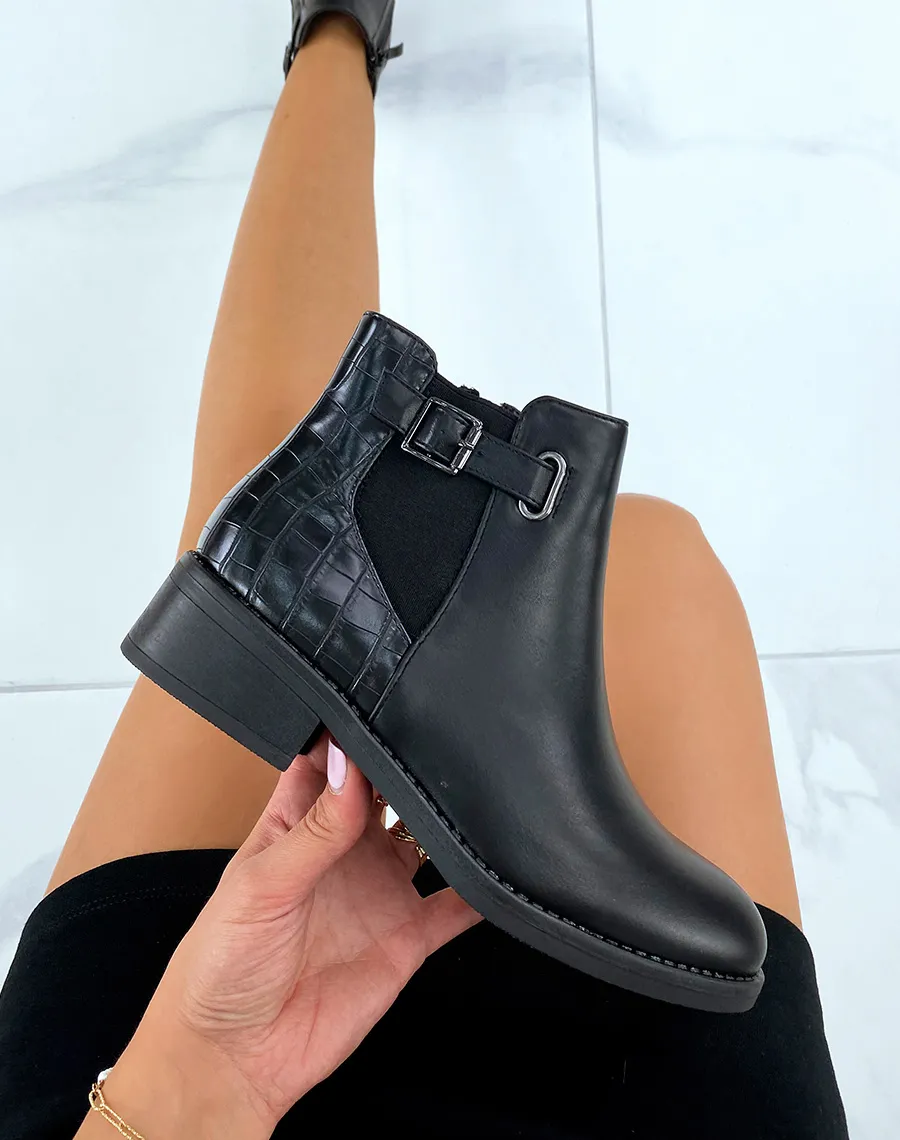 Bottines basses noires effet croco