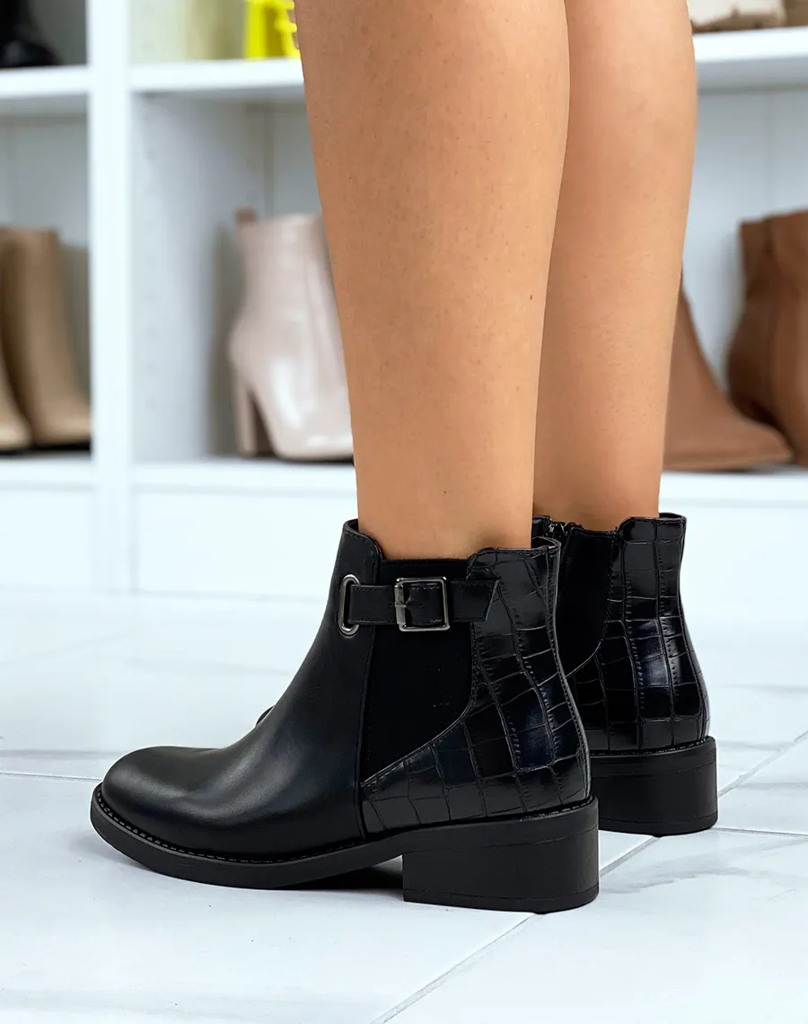 Bottines basses noires effet croco