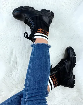 Bottines hautes noires effet chaussette