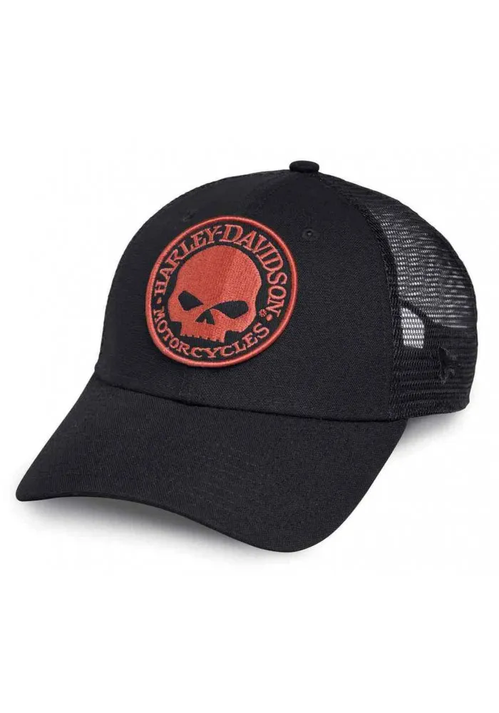 Casquette Harley Davidson Homme Orange Embroidered Willie G Skull Trucker Cap 99491-17VM