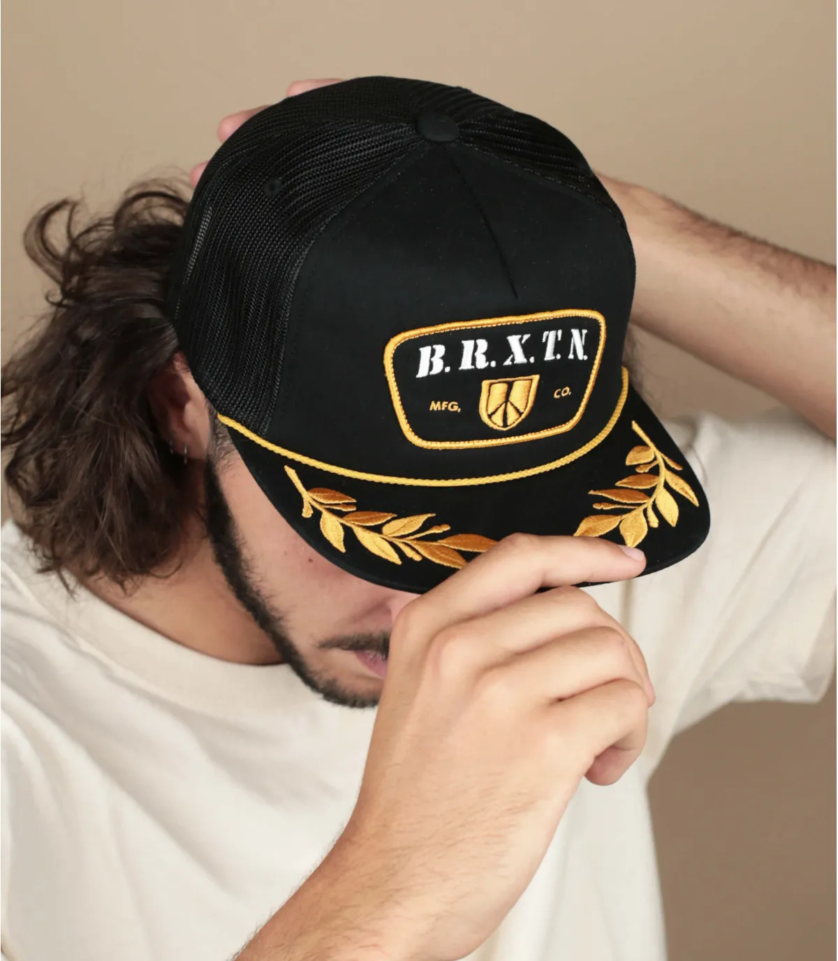 Casquette noir laurier brixton - Peace Shield Trucker black Brixton : Headict