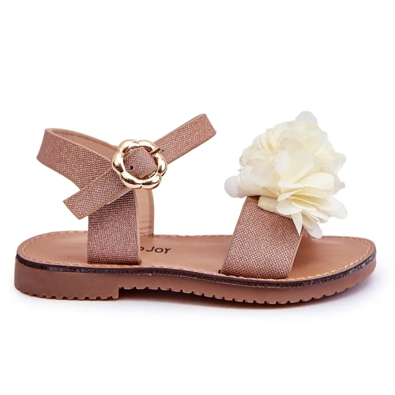 FR1 Sandales pour enfants à la mode avec des fleurs en poly beige-doré