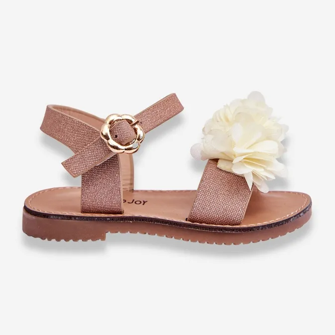 FR1 Sandales pour enfants à la mode avec des fleurs en poly beige-doré