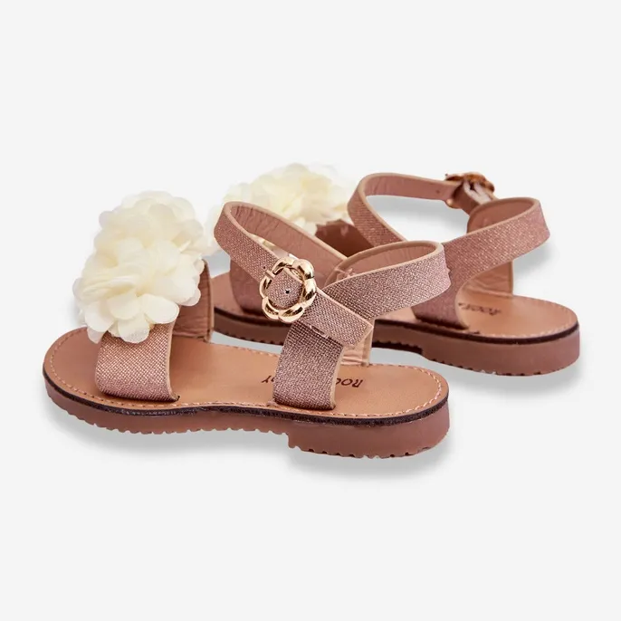 FR1 Sandales pour enfants à la mode avec des fleurs en poly beige-doré