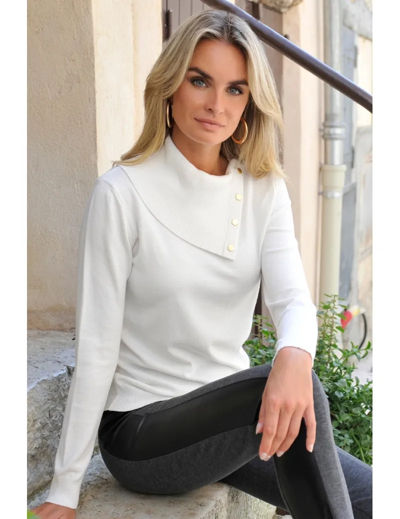 PULL BLANC COL ENVELOPPE RIVET