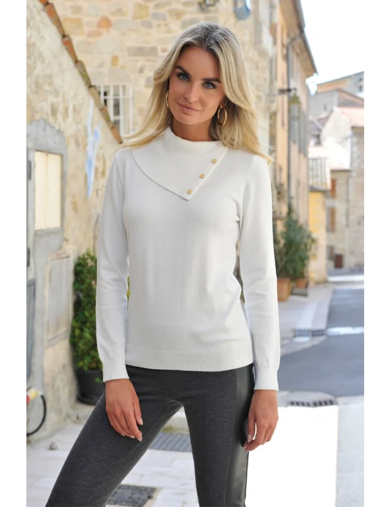 PULL BLANC COL ENVELOPPE RIVET