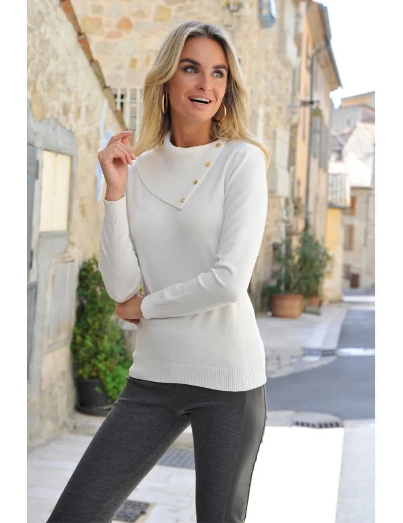 PULL BLANC COL ENVELOPPE RIVET