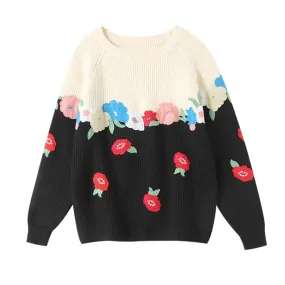 Pull Tricot Fleurs Vintage