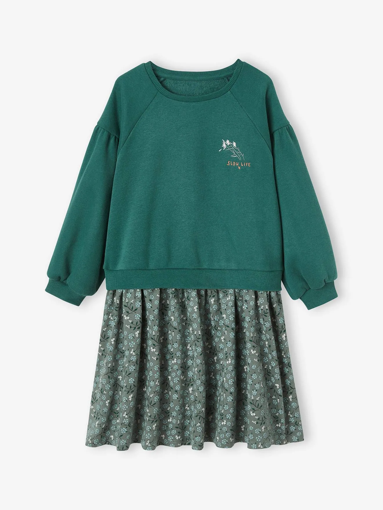 Robe bi-matière fille vert - Vertbaudet