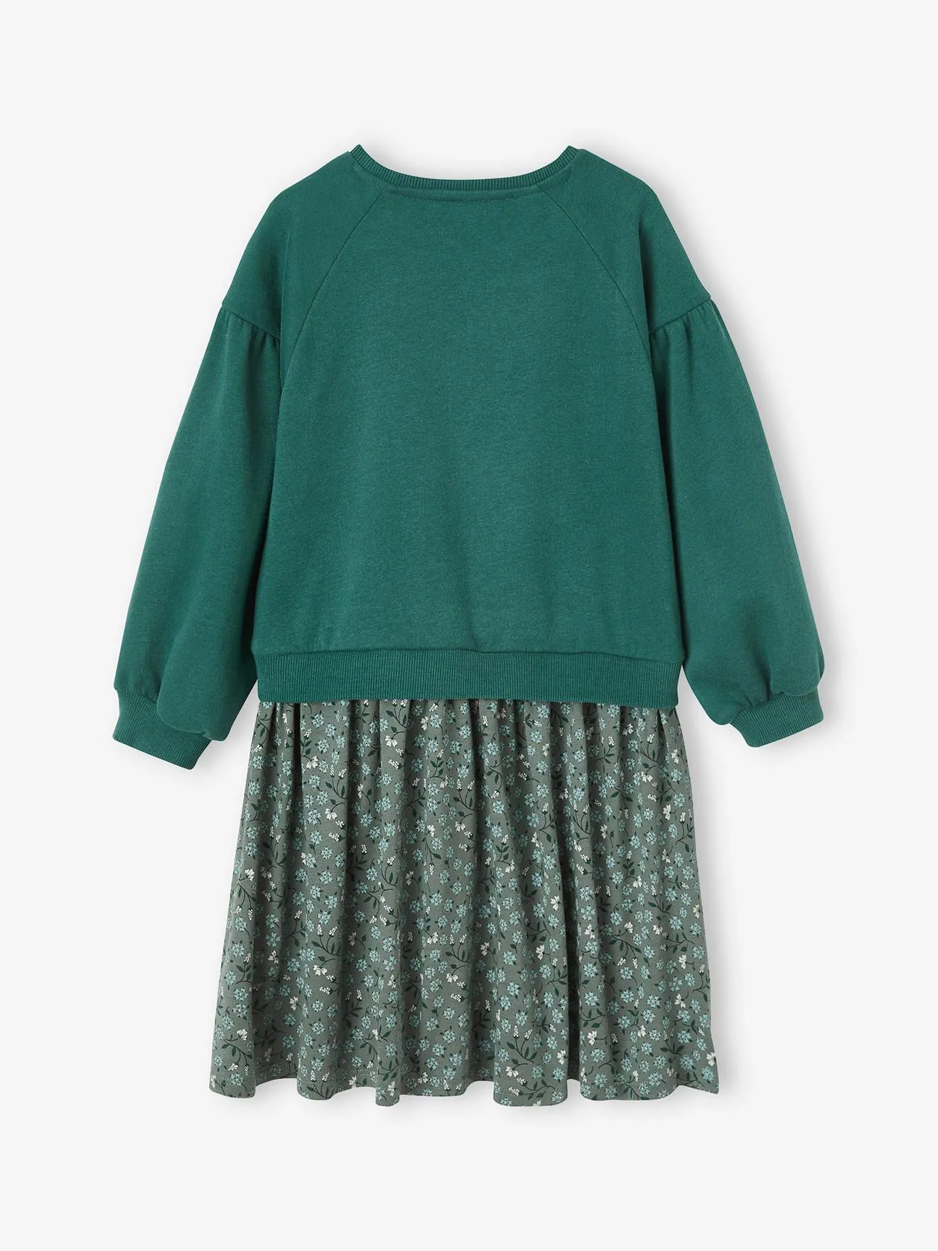 Robe bi-matière fille vert - Vertbaudet