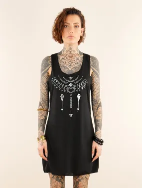 Robe courte sans manches imprimée Amonet, Noir et argent