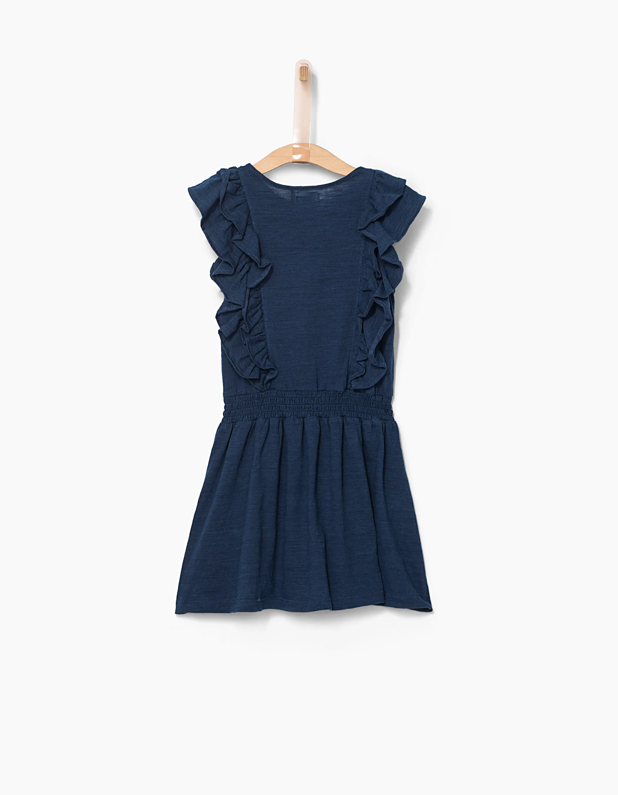 Robe indigo brodée fleurs à smocks fille