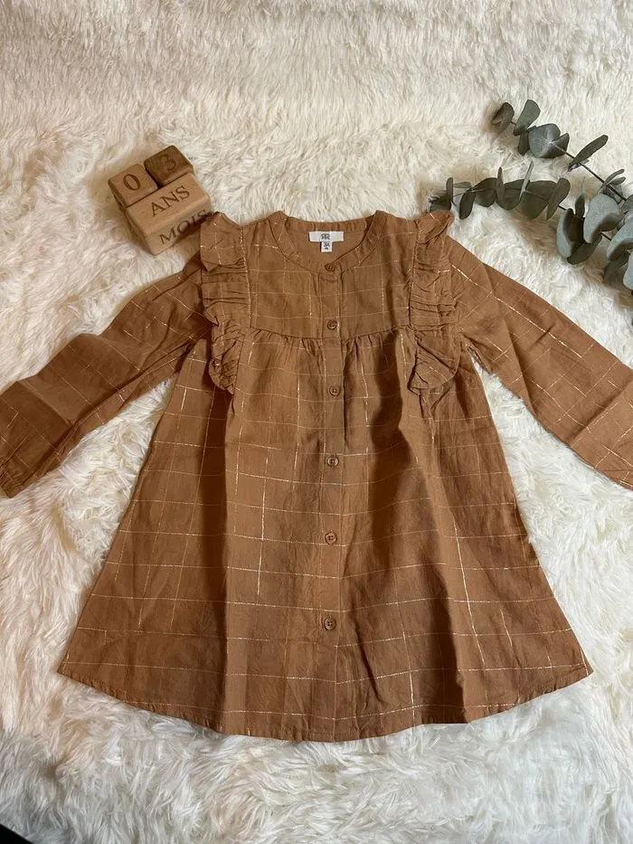 Robe manches longues à carreaux et volants taille 3 ans la redoute neuve - La Redoute - 3 ans  | Beebs