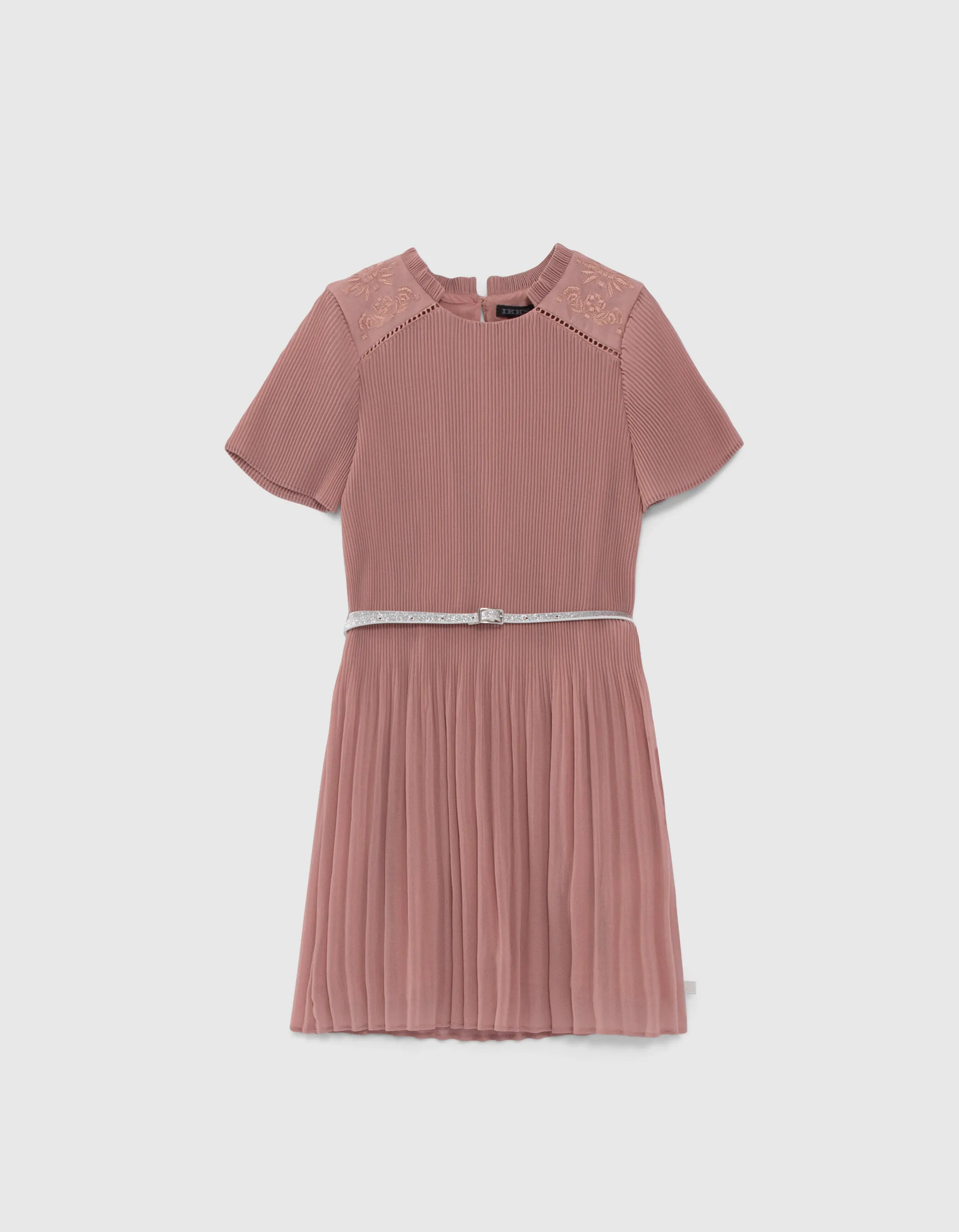 Robe rose plissée broderies épaules fille