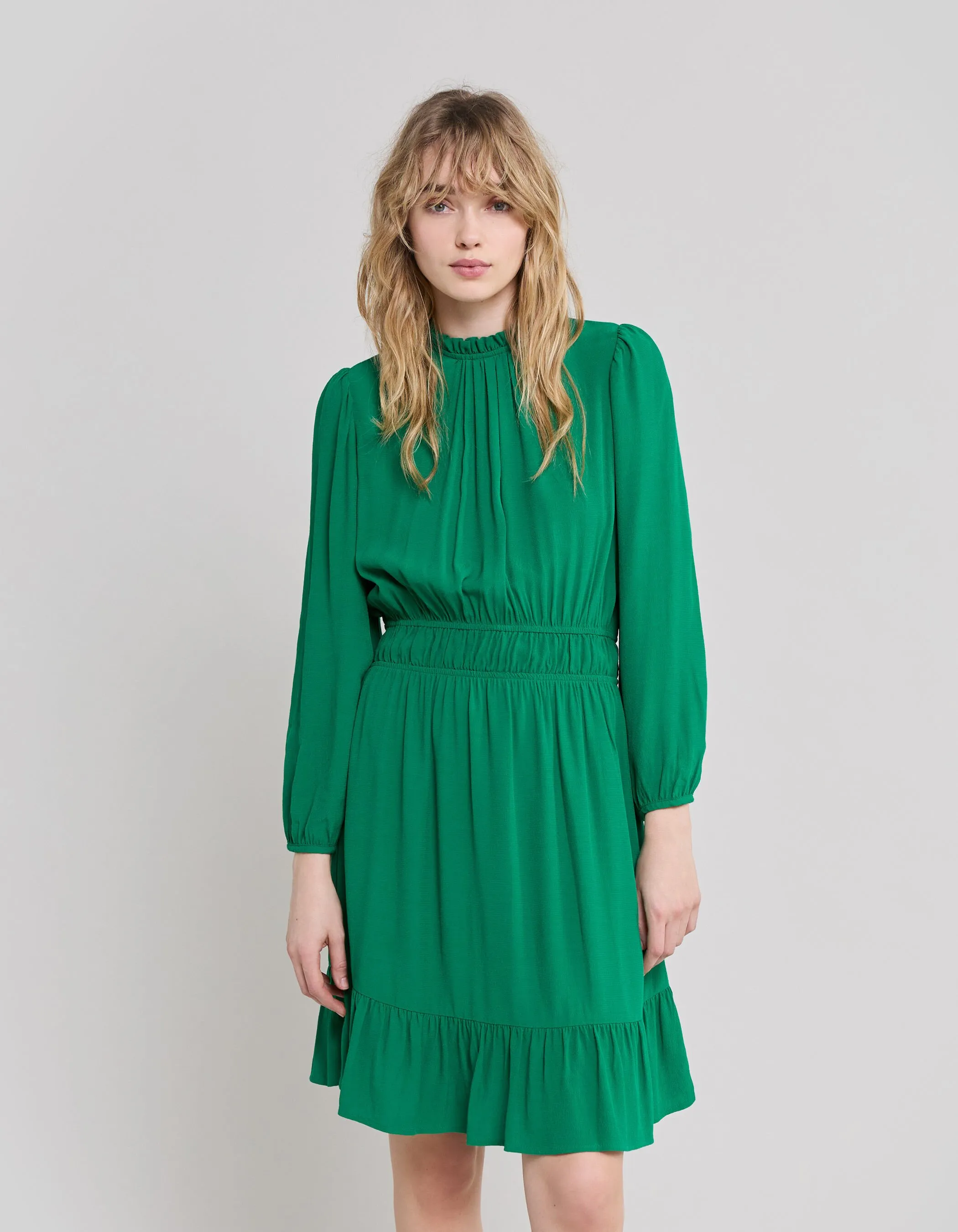 Robe verte upcyclée col collerette Femme