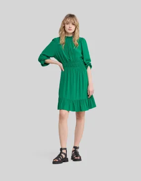 Robe verte upcyclée col collerette Femme