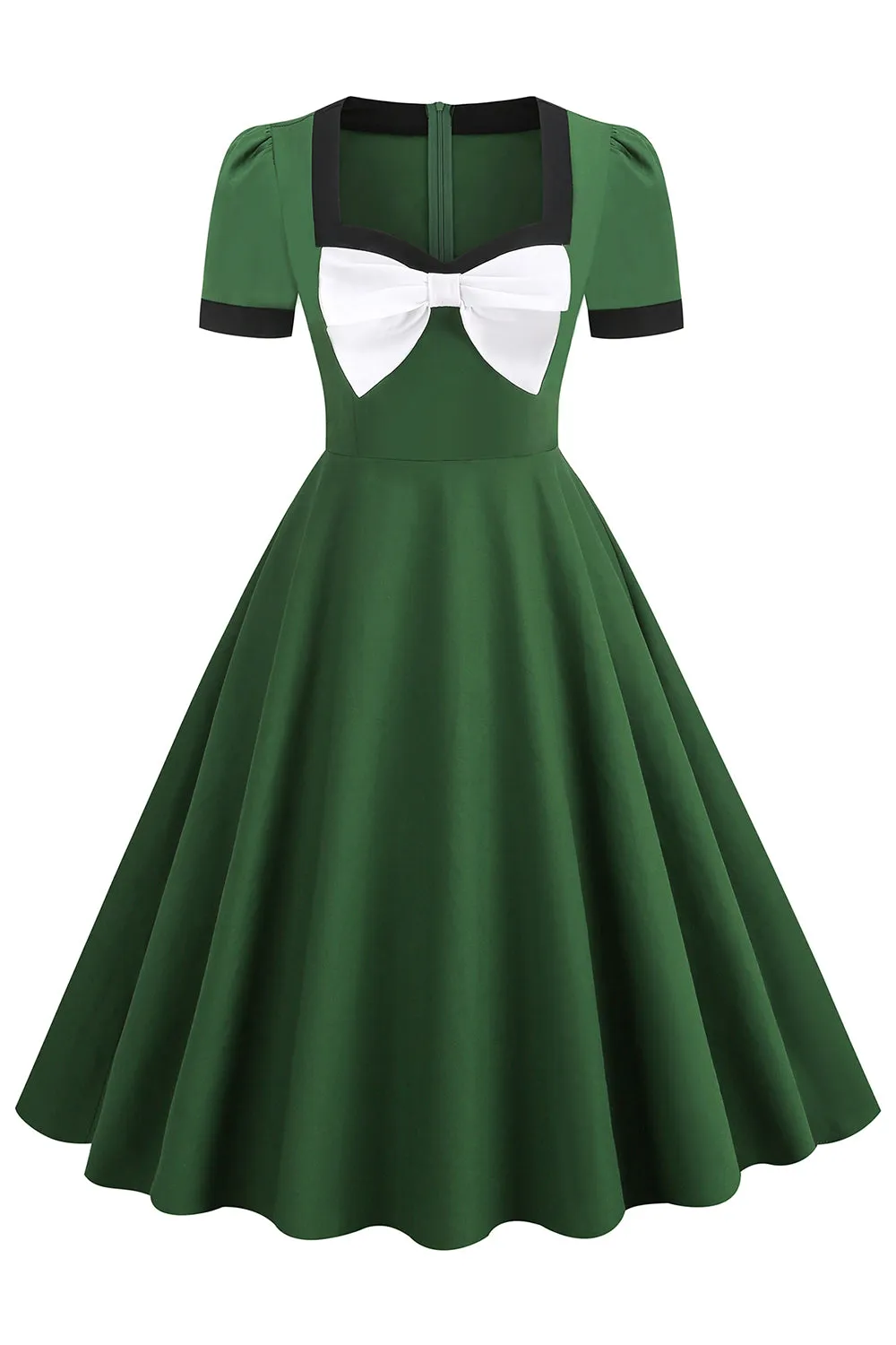 Robe Verte Vintage des années 1950 avec Nœud