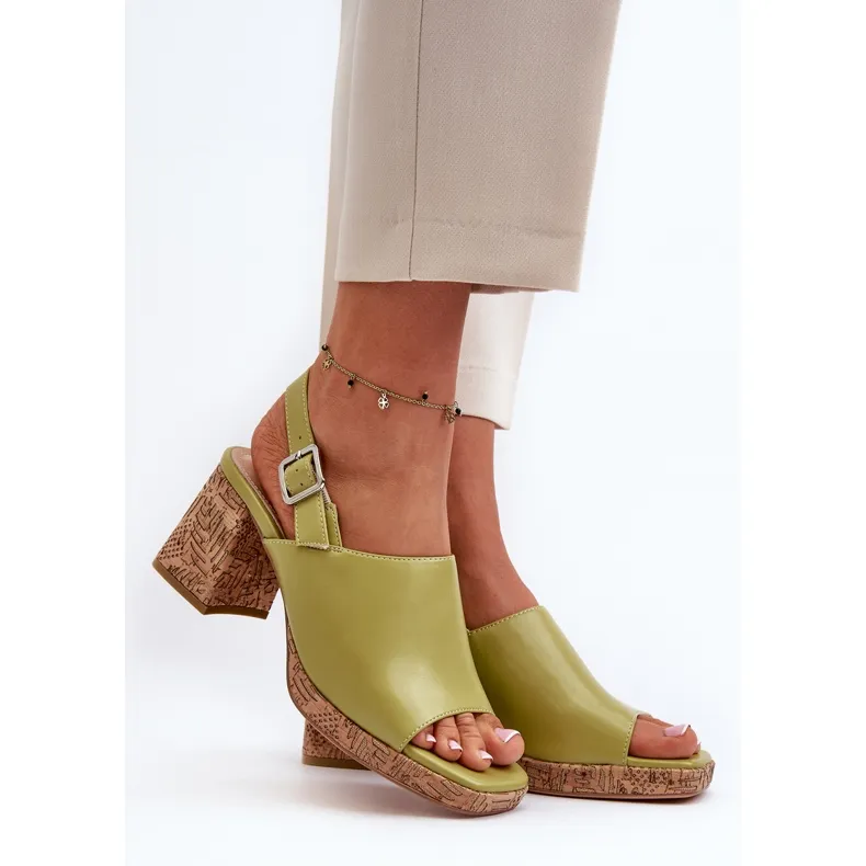 Sandales en cuir écologique pour femmes à talon haut Sergio Leone SK572 Pistache vert