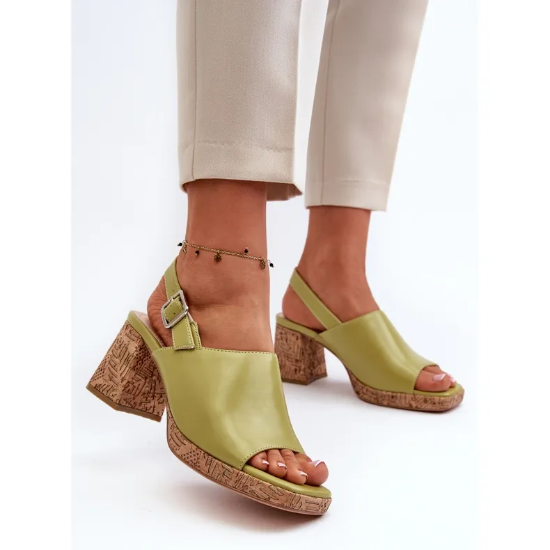 Sandales en cuir écologique pour femmes à talon haut Sergio Leone SK572 Pistache vert