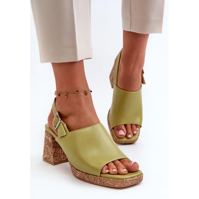 Sandales en cuir écologique pour femmes à talon haut Sergio Leone SK572 Pistache vert