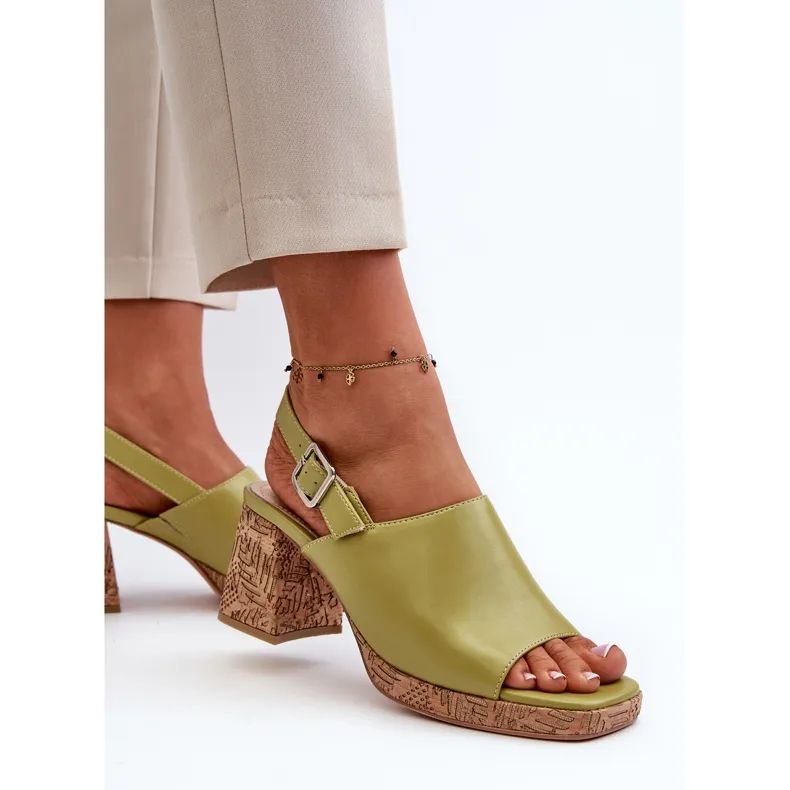 Sandales en cuir écologique pour femmes à talon haut Sergio Leone SK572 Pistache vert