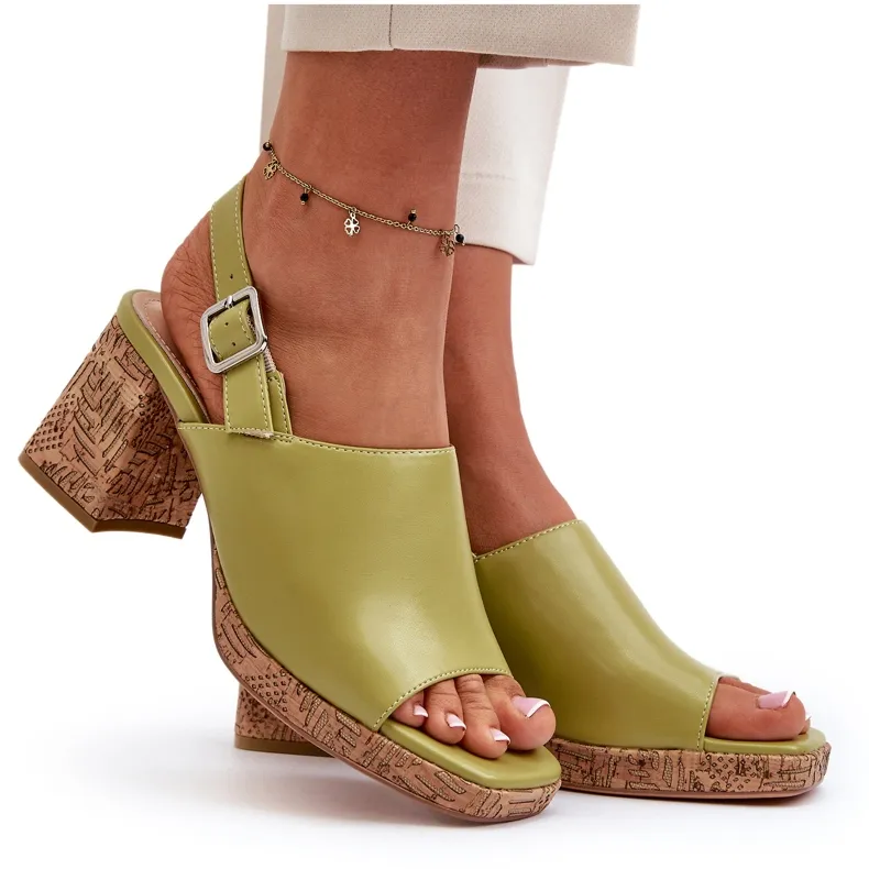 Sandales en cuir écologique pour femmes à talon haut Sergio Leone SK572 Pistache vert