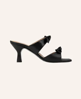 Sandales mules noires à nœud avec talon moyen évasé | Gigi black | ÉMZI PARIS