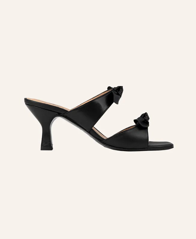 Sandales mules noires à nœud avec talon moyen évasé | Gigi black | ÉMZI PARIS