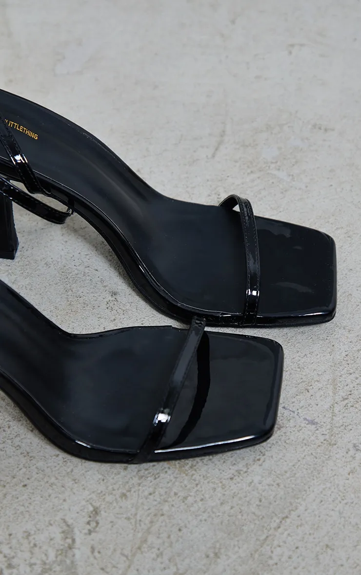 Sandales talon moyen en PU noir à bout carré et brides fines