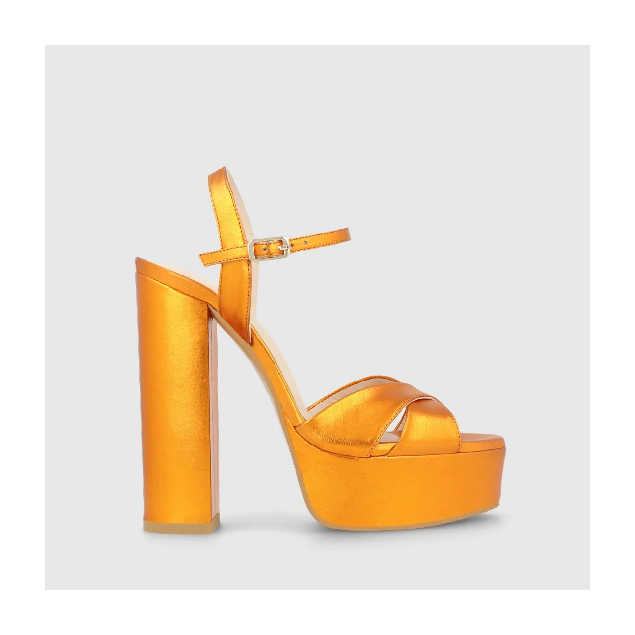 Sandales à plate-forme femme en cuir métallisé orange | LODI Chaussures pour femme en ligne.