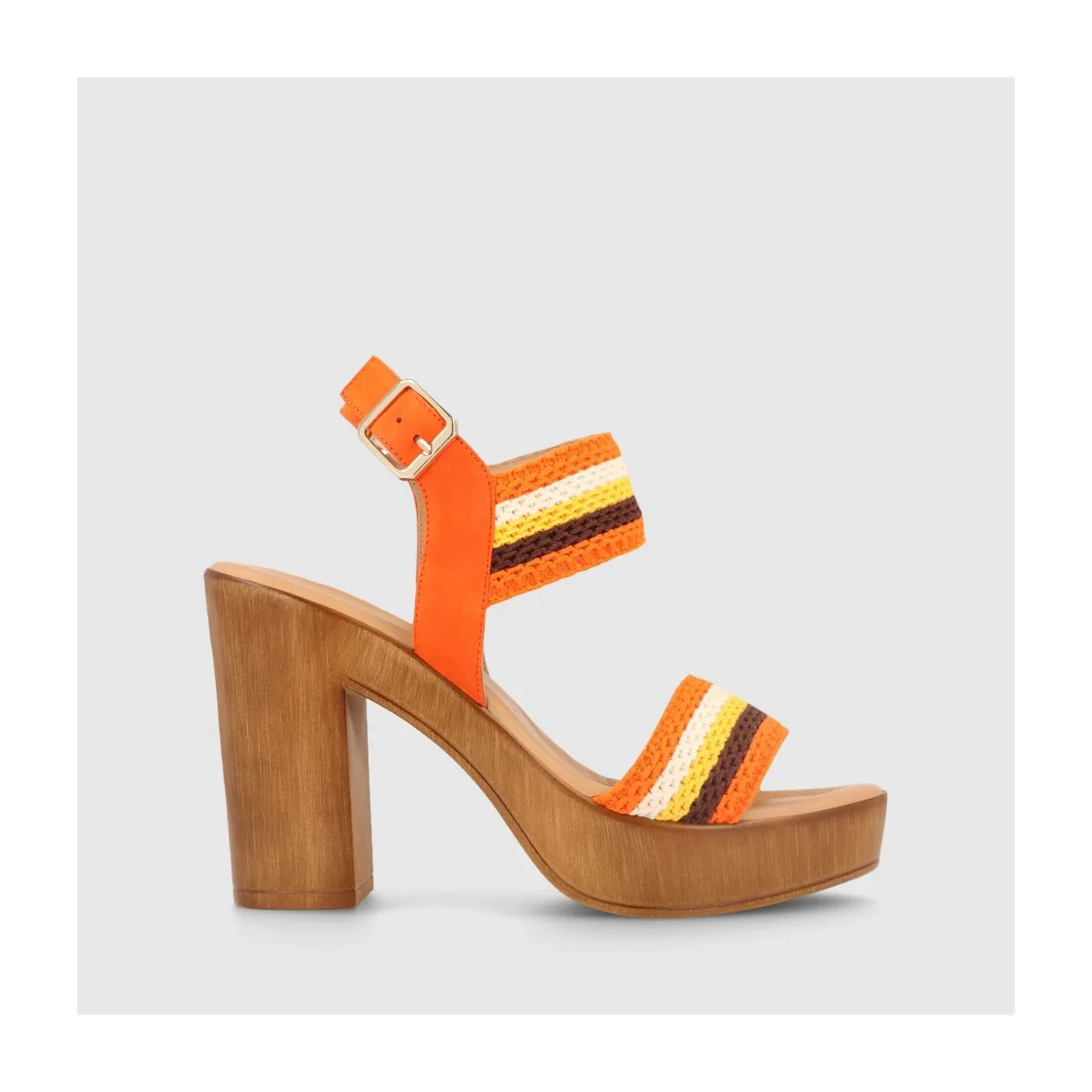 Sandales à talon femme en daim et crochet de couleur orange | LODI Chaussures pour femme en ligne.