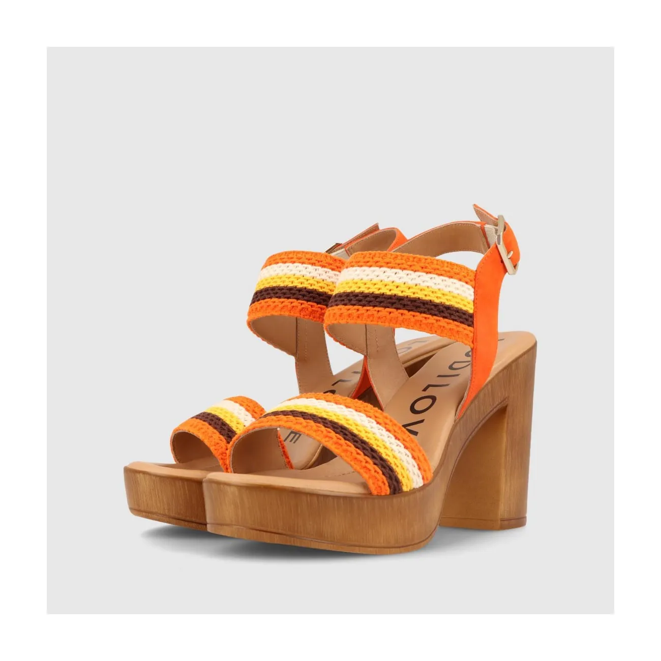 Sandales à talon femme en daim et crochet de couleur orange | LODI Chaussures pour femme en ligne.