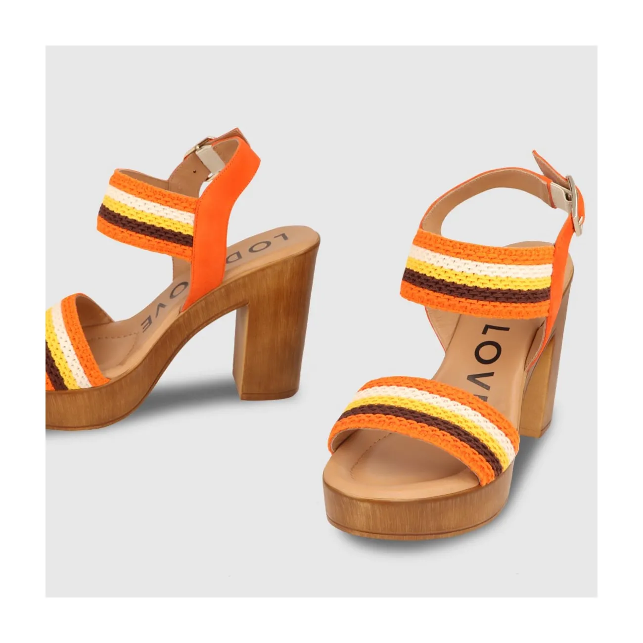 Sandales à talon femme en daim et crochet de couleur orange | LODI Chaussures pour femme en ligne.