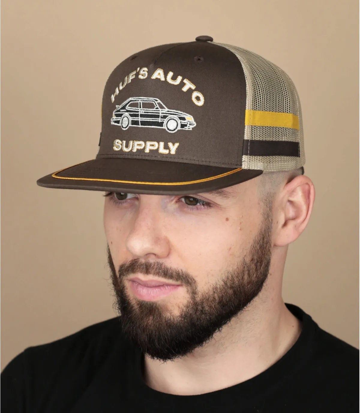 Snapback trucker voiture marron - Casquette Auto Supply Trucker brown Huf : Headict