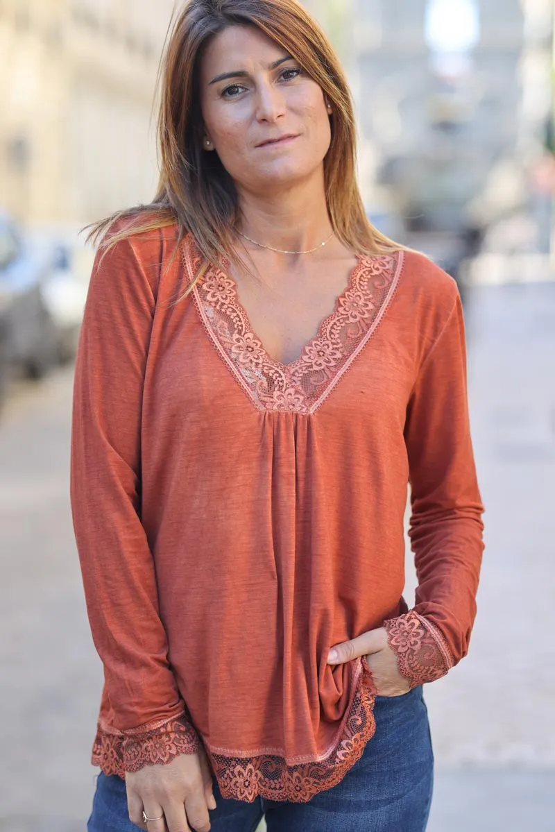 Sous pull terracotta petite dentelle