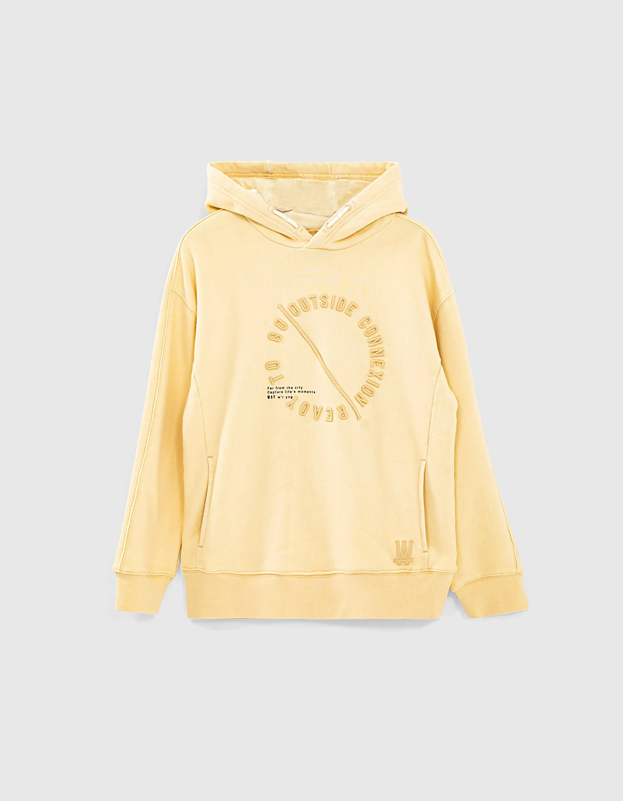 Sweat jaune moyen typo brodées à capuche garçon 