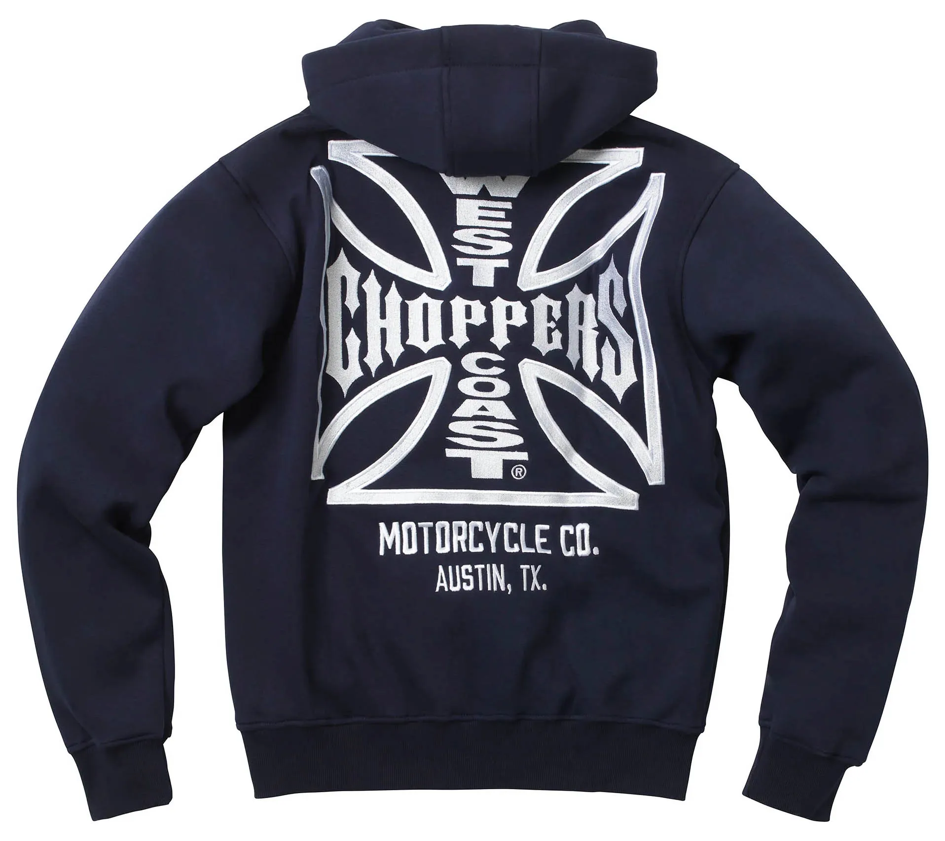 Sweat zippé West Coast Chopper OG ATX bleu marine, sweat biker