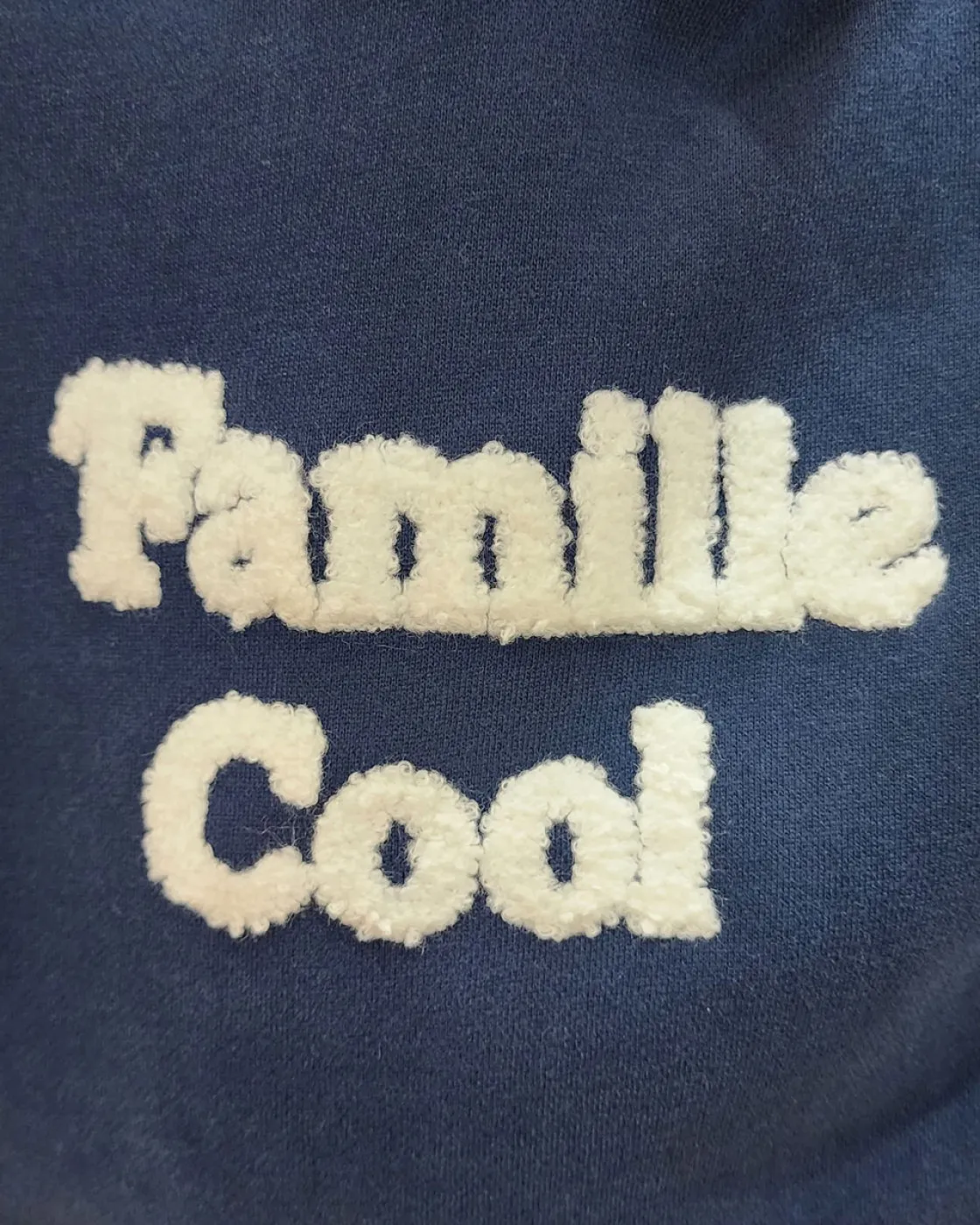 Sweat à capuche enfant bleu marine broderie Famille Cool