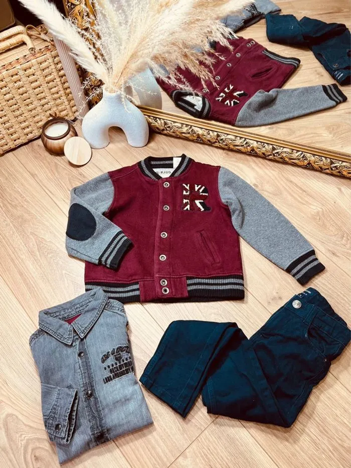 Taille 5 ans ensemble 3p garçon multimarque gris bleu et bordeaux * Teddy * 