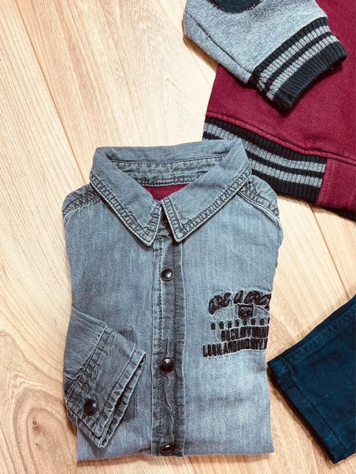 Taille 5 ans ensemble 3p garçon multimarque gris bleu et bordeaux * Teddy * 