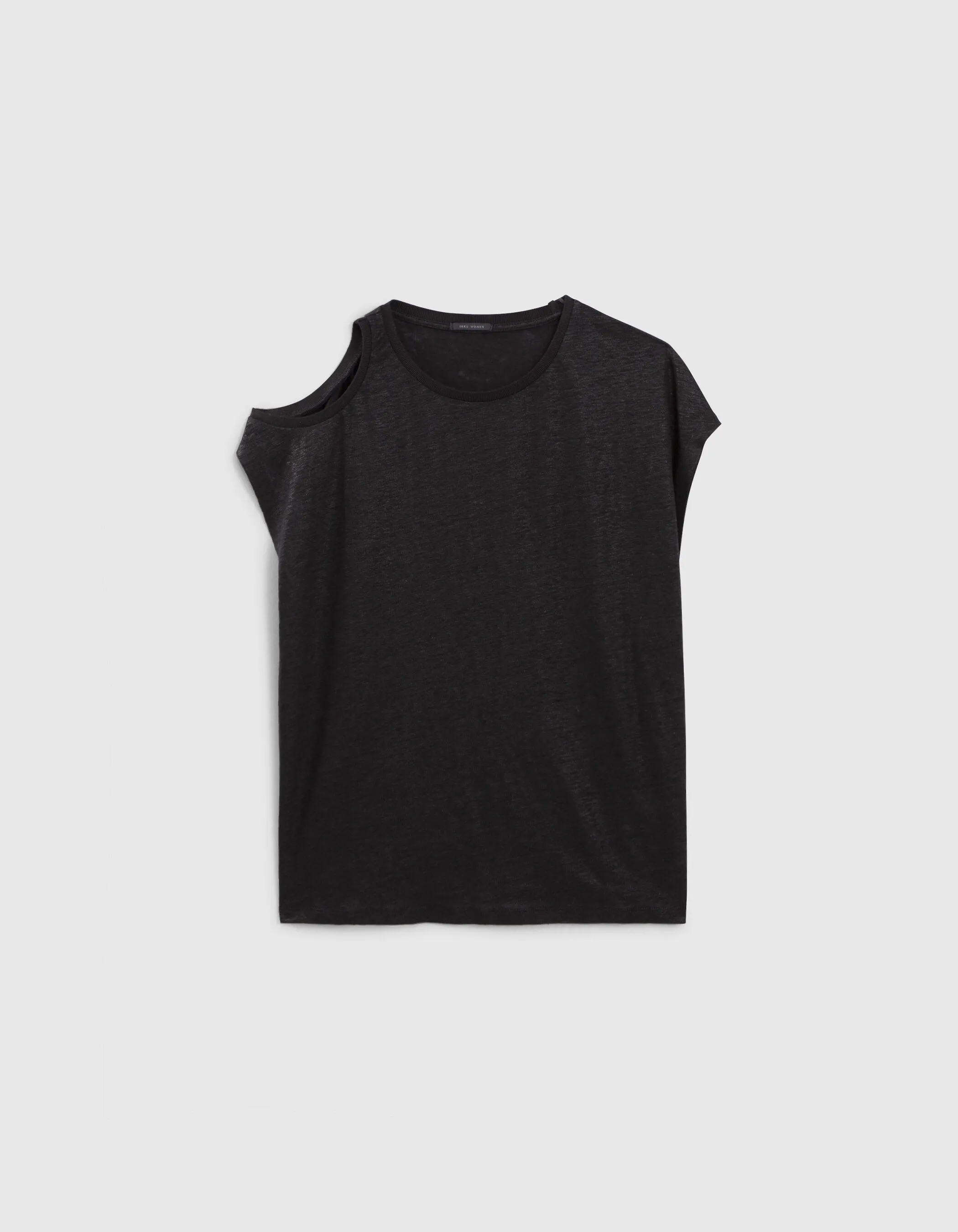 Tee-shirt noir maille lin pailletée découpe épaule Femme