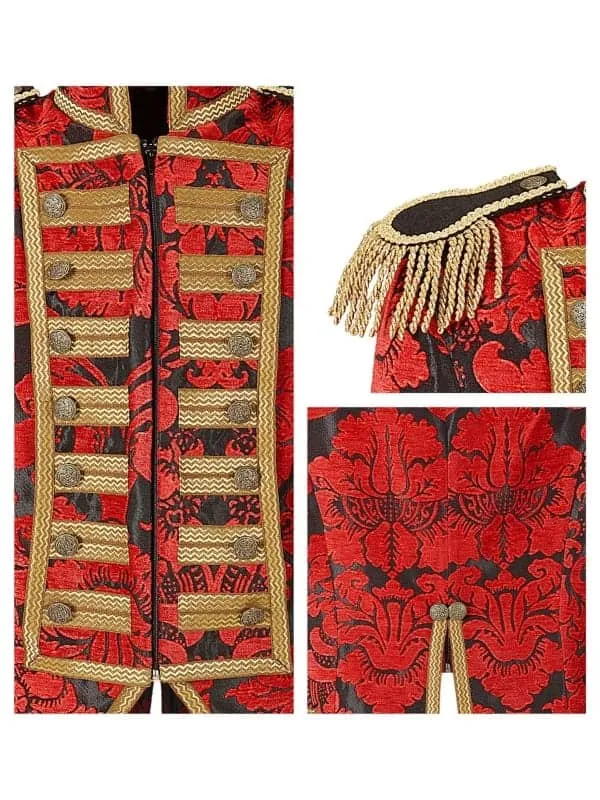 Veste queue de pie femme, rouge à motif Jacquard